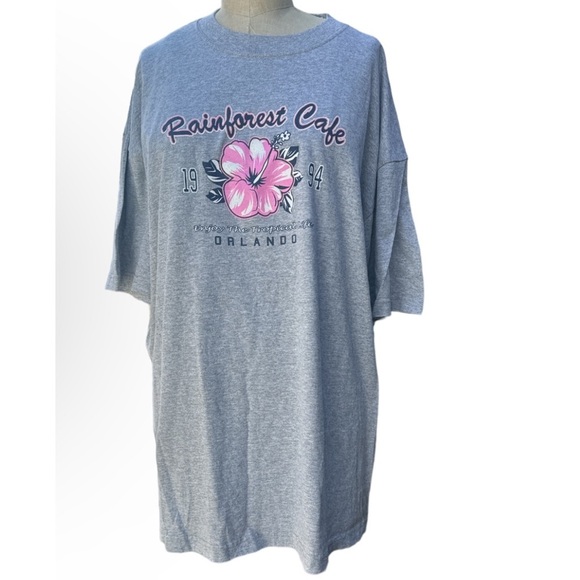 COPY - RainForest Cafe Orlando 1994 Pink Flower Gray Vintage T-Shirt Size 2XL - Picture 1 of 3